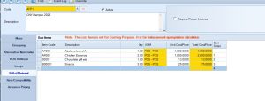 Package item setup in Synergy stock control system