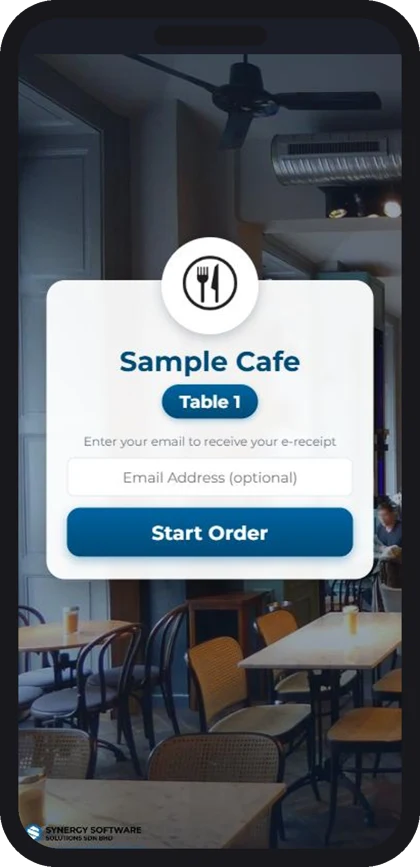 QR ordering on a phone: customer scans the table QR code and starts the order (sample cafe)