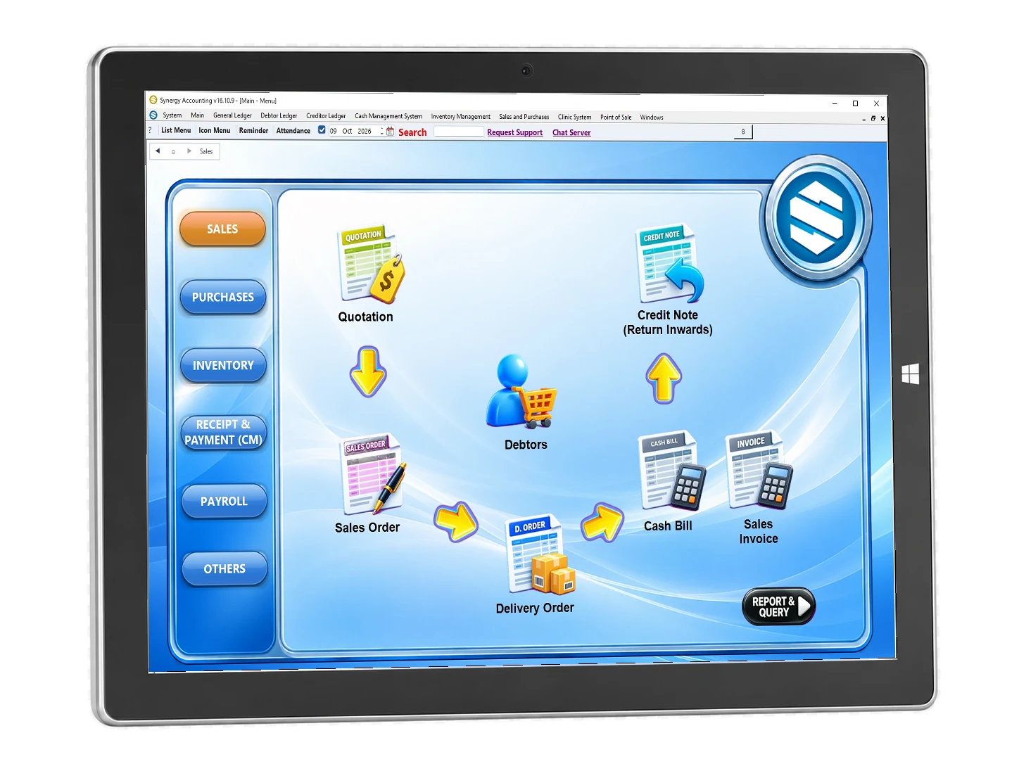 Synergy accounting software sales order to invoice flow on a tablet