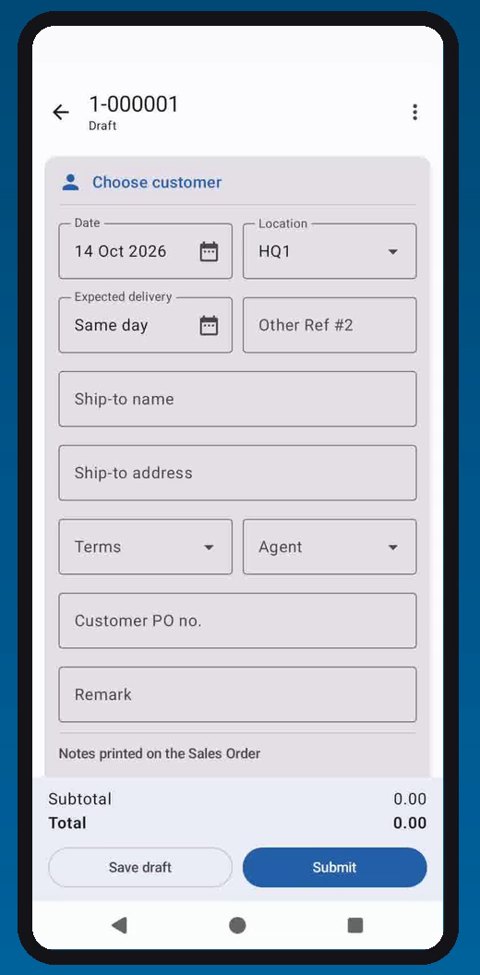 Synergy Sales Android app: step 2 new order customer