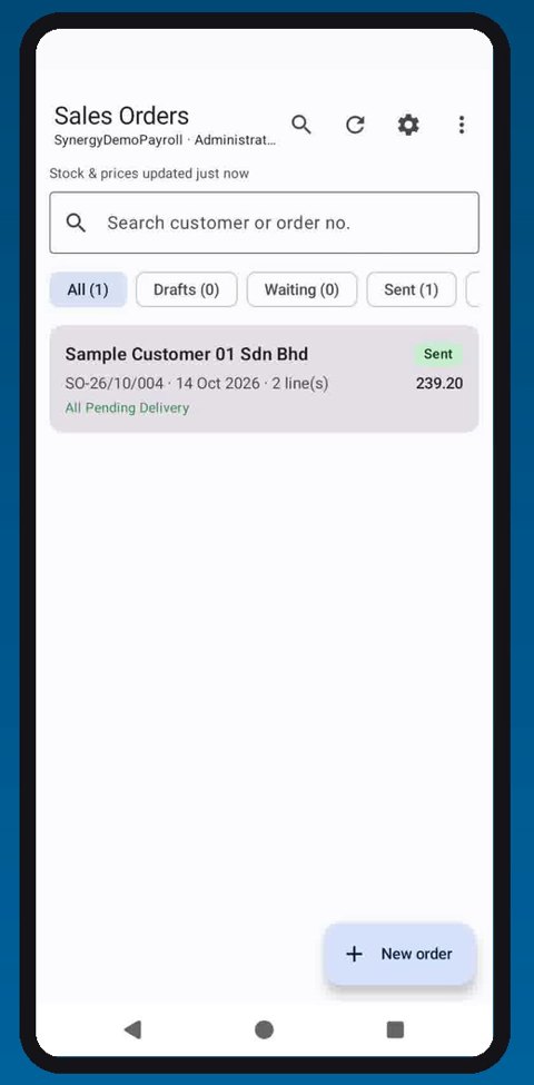 Synergy Sales Android app: step 6 saved sent